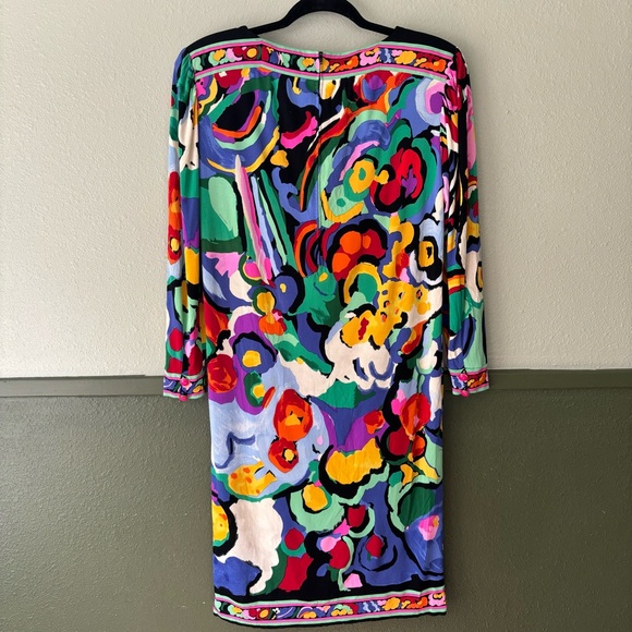 Vintage Leonard Paris Silk Jersey Mikado Midi Floral Dress Size Large - Picture 11 of 12